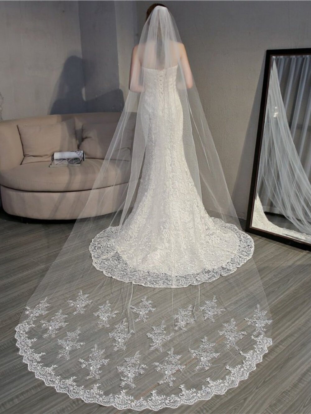 1-Tier Cathedral Length Wedding Veil 118"